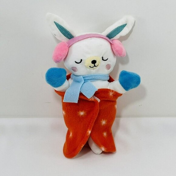 Rms Bunny Rabbit Plush Toy Sleeping Blanket Snowflake Winter Ear Muff Scarf Cozy - Picture 1 of 12